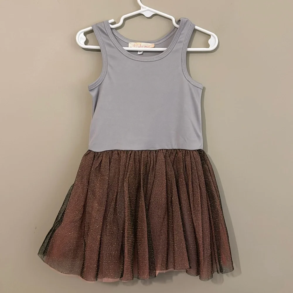 NWT- Truly Me Kids Haunted House long sleeve tutu Dress, Grey multi, 2T